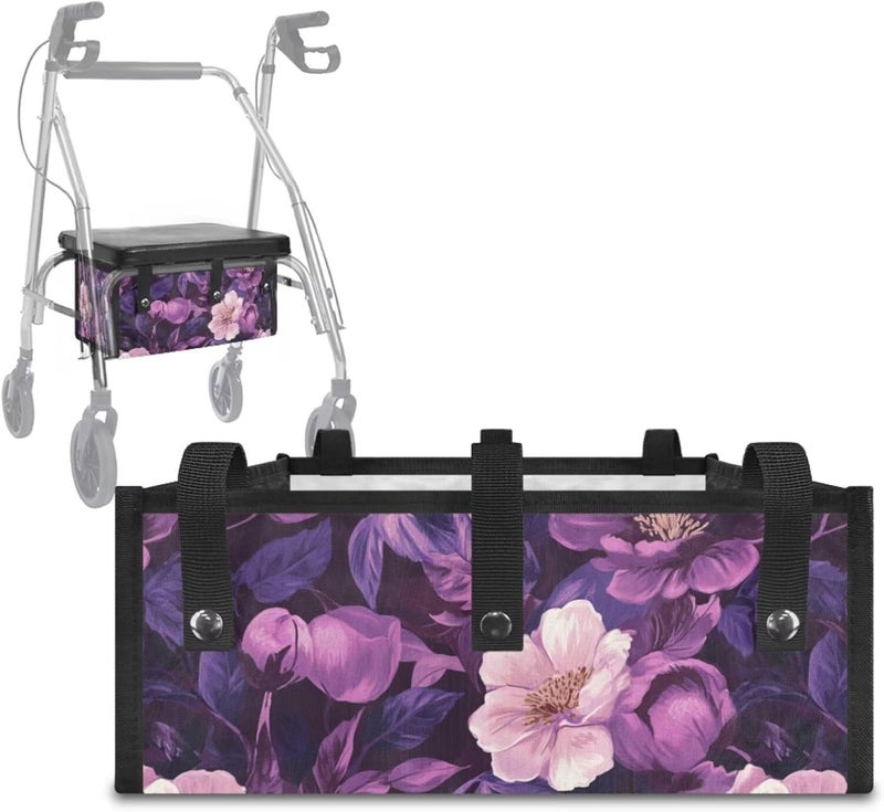 LedBack Purple Floral Cushion Walkers Accessories Sets Walker Seat Backrest Covers Rollator Walker Replacement Storage Bag for Rollator Seat & Roller Bar Covers - Image 3